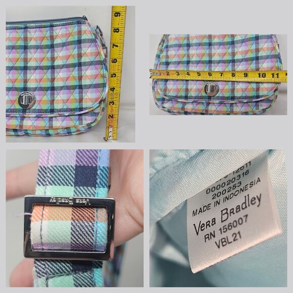 Vera Bradley Saddle Turnlock Crossbody Shoulder Bag Multicolor Gingham Plaid - Picture 11 of 11